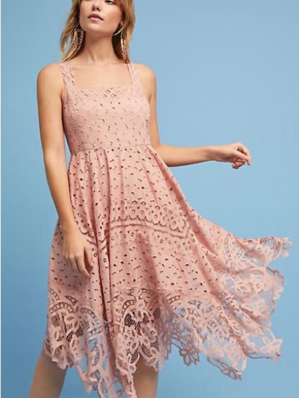 Anthropologie Blush Pink Eyelet Lace Midi Dress